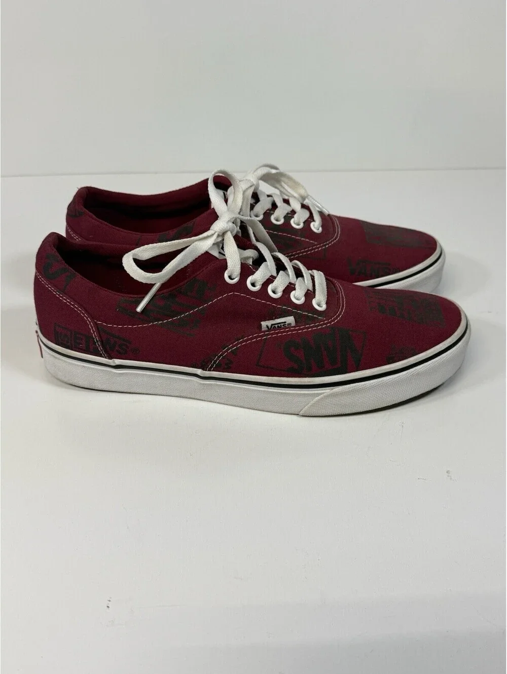 VANS Authentic Burgundy/Black/White Logo Canvas Lace-Up Low Top Sneakers Men